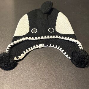 Kids SeaWorld Black & White Knit Earflap Hat with Pom-Poms